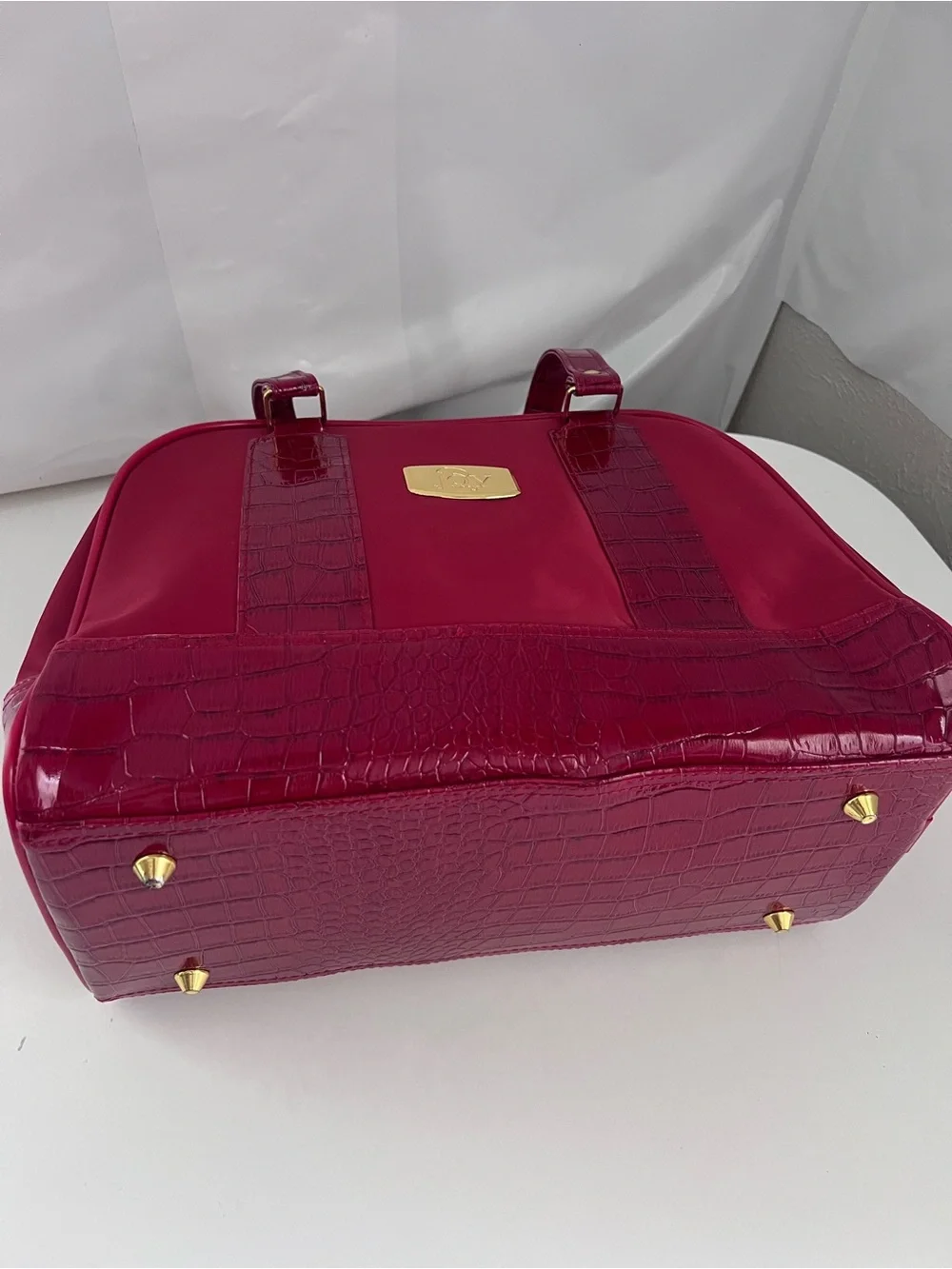 Joy Mangano Red Croc-Embossed Satchel Bag